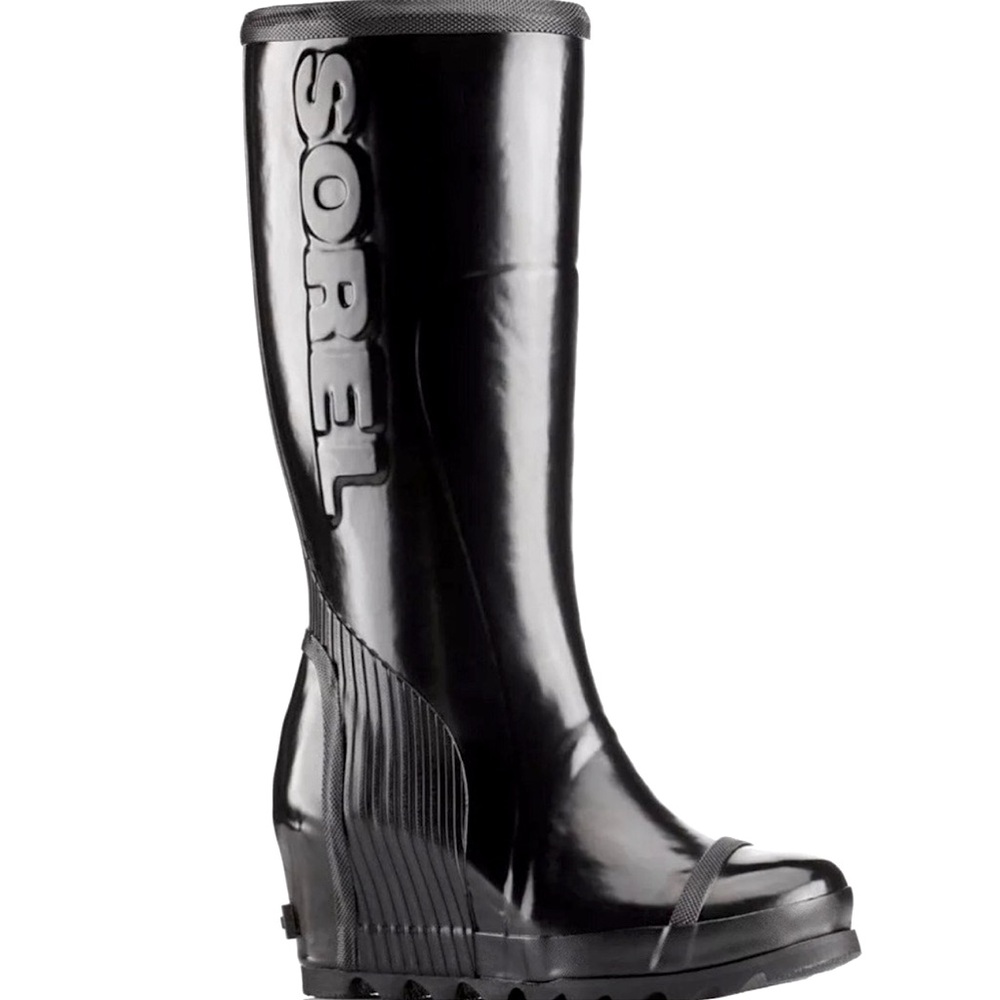 SOREL Women's Joan Rain Wedge Tall Rubber Knee-High Rain Boots Size 6 Black